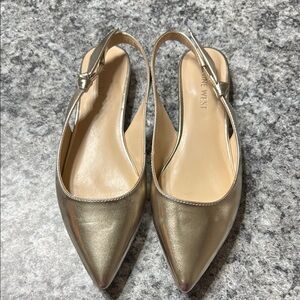 Nine West Gold Pointed-Toe Slingback Flats